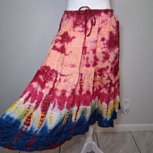 Tie Dye Midi Skirt O.S. Colorful Gypsy Boho Hippie Wacky Maximalist Kaleidoscope